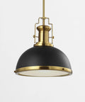 Modern Industrial 13 Inch Black And Brass Gold LED Dome Pendant Light with adjustable fixture for kitchen, black metal shade