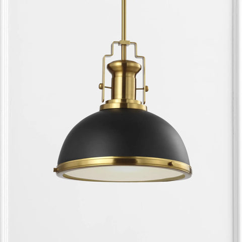 Modern Industrial 13 Inch Black And Brass Gold LED Dome Pendant Light with adjustable fixture for kitchen, black metal shade