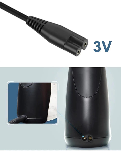 Waterpik Compatible Charger Cord For Water Flosser WP360 WP360W WP450 WP450W WP462 WP462W Two Prong Replacement Power Adapter YLA 03010 Fits Waterpik Cordless Pearl WF 13 shown with close-up of two-prong connector and charging port.