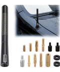 Short Car Antenna 4.7 Inch Carbon Fiber With American Flag Aluminum Design For AM FM Radio Reception Universal Replacement Antenna With 9 Adapters 2 Screws And 2 Rubber Rings