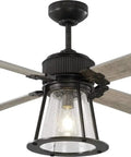 Ceiling fan with clear glass light fixture and wooden blades, not the Rockland 60in Aged Pewter Ceiling Light Fixture.