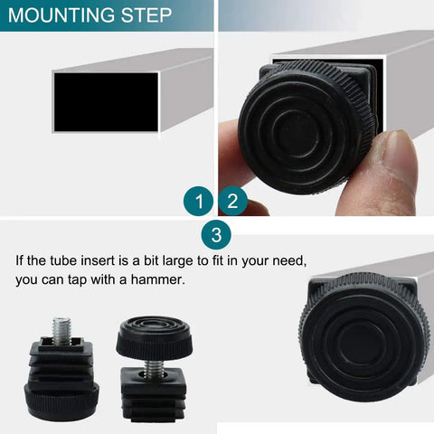 Adjustable Square Leveling Feet For Home Furniture And Appliances 25 Mm Insert Set Of Four Heavy Duty Stabilizers shown during installation steps.