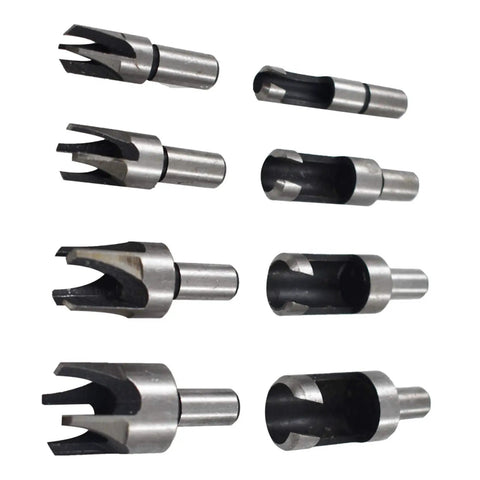 Pro Grade Slick Acting Wood Plug Cutter Set Built Tough With Heavy Duty Carbon Steel For Easy Cork And Dowel Filling Designed To Get The Job Done Quick Includes various standard and tapered cutters.