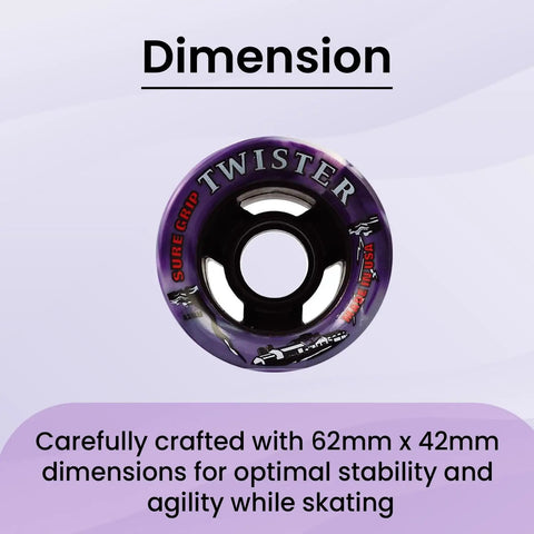Twister Roller Skates Wheels Pack Of 8 In 95A Urethane 62mm By 42mm Size For Smooth Sliding And Durable Ride, Perfect For Street