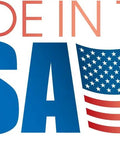 Text 'Made in the USA' with USA flag and rolled carpet design