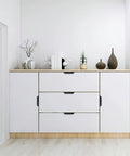 Five Piece Hidden Furniture Handles Black Edge Pulls Invisible Aluminum Alloy No Fingerprints on white cabinets