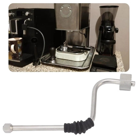 Stainless Steel Coffee Steam Wand With Insulating Silicone Sleeve Built Tough High Temp Resistant Steam Hose For 680 685 Coffee Machines Easy Install Durable Barista Grade Frothing Accessory shown detached and with coffee machine setup