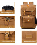 Chic Canvas Camera Backpack For Outdoor Photography with drawstring, SBS zipper, metal ring buckle, leather details.
