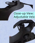 Close-up of black Plug-And-Play Handlebar Mounted Bike Repair Stands with adjustable velcro strap, no riding interference.