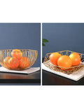 Golden Iron Fruit Basket For Fruits And Vegetables With Draining Water Feature And Geometric Wire Design Stackable Storage Organizer shown