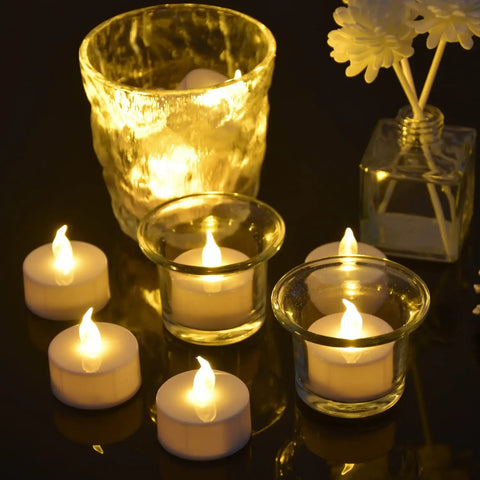Battery Operated Tea Lights 24 Pack Flickering LED Flameless Candles Warm Yellow For Weddings Parties Home Decor arrangment