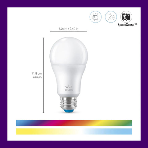 100W Equivalent A19 Smart LED Color Bulb That Connects To Your Wi Fi Home Network E26 Socket No Hub Needed Control With Voice Or App Motion Activated And Matter Compatible, white A19 bulb with E26 base, 11.8 cm tall