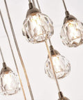Close-up of raindrop globe design on 10 Light Stair Crystal Chandelier With Raindrop Globe Glass Ceiling Lighting In Nickel Finish