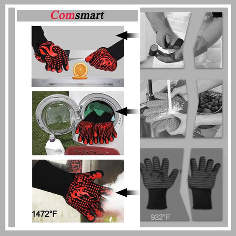 BBQ Gloves Heat Resistant Up To 1472 Fahrenheit Silicone Non Slip Long Kitchen Gloves for grilling and handling hot dishes.