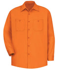 Men Rig Ready Long Sleeve Industrial Maintenance Shirt Wrinkle Resistant Heavy Duty Cotton Workwear 100 Percent Hella Durable Crew Uniform Orange 6XL Extra Large front view