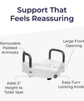 Diagram of 2-In-1 Raised Toilet Seat With No-Slip Removable Padded Arms For Easy Sit And Stand, 5-Inch Height Increase Secure Locking Attachment