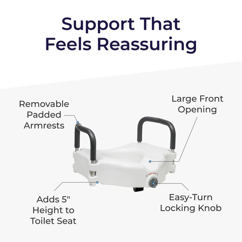 Diagram of 2-In-1 Raised Toilet Seat With No-Slip Removable Padded Arms For Easy Sit And Stand, 5-Inch Height Increase Secure Locking Attachment