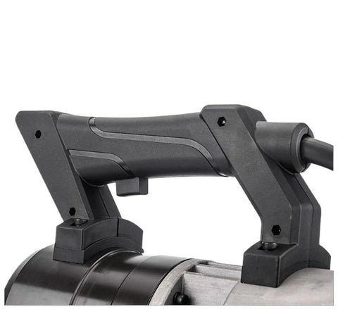 Close-up of the handle on the Real Deal Portable Electric Rebar Cutter And Hydraulic Steel Bar Bender With Brushless Motor.