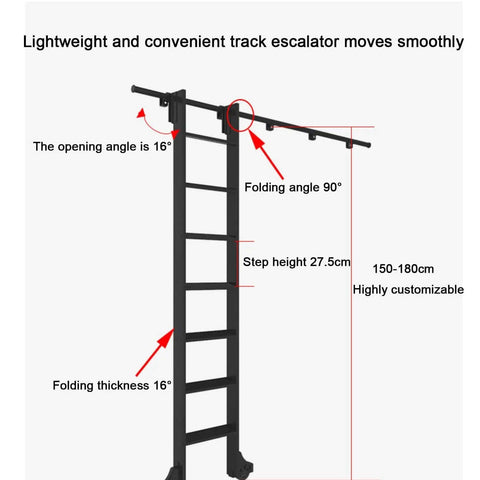 Black Sliding Barn Door Kit With Retractable Ladder Rolling Ladder Hardware Set Full Track System diagram showing dimensions.