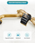 Close-up of Vintage 8 Inch Widespread Bathroom Faucet with SUS 304 stainless steel layers, showcasing fingerprint and rust resistance.