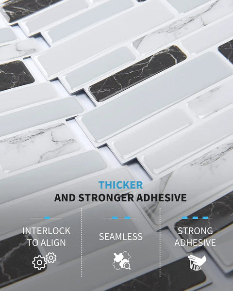 Thick 2mm To 2.5mm Peel And Stick Marble Backsplash Tiles 12x12 10 Pack With 3x Stronger Adhesive, interlocking design close-up