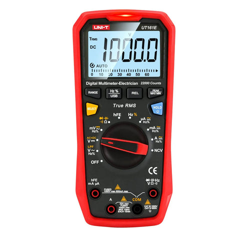 Front view of UT161E True RMS Digital Multimeter Tester For DIY Pros 1000V ACDC Voltage Meter 20A Current Ohm Capacitance Frequency Duty Cycle
