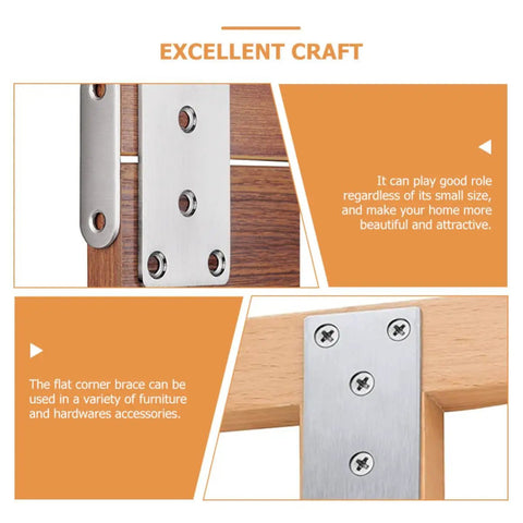 Stainless Steel Flat Corner Brace Plates 10 Pack With Fixing Screws Easy Install Corner Brackets For DIY Furniture Repair Corrosion