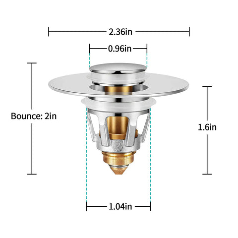 Universal Brass Sink Stopper Pop Up Drain Plug For 1.04 To 1.97 Inch Drains With Hair Catcher and Drain Strainer