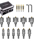 HYADSHEN 17-piece hole saw kit with metal case, tungsten carbide saws, pilot bits and L-wrenches