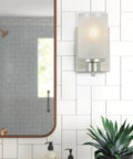 2 Pack Dope Modern Vanity Light Fixtures Wall Sconces With White Linen Frosted Glass Shades And Brushed Nickel Finish indoors