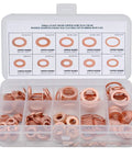 Copper Washers Set 200 Pcs Assortment DIY Ready For Engine Seals And Gaskets in plastic case