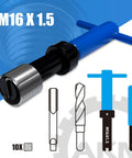 15 Piece M16x1.5 Thread Repair Kit Set With Stainless Steel Wire Coil Inserts For Durable Permanent Internal Thread Repairs In Aluminum And Metal Surfaces displayed with tools and inserts