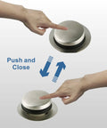 Demonstration of Brushed Nickel Tub Drain Conversion Kit With Tip Toe Trim showing push and close functionality.