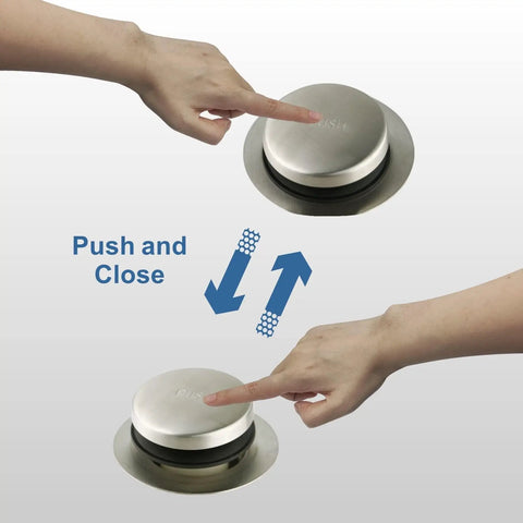 Demonstration of Brushed Nickel Tub Drain Conversion Kit With Tip Toe Trim showing push and close functionality.