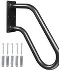 Rock Solid Wall Mounted Stair Handrail And Heavy Duty Grab Bar For Indoor Outdoor Porch Garage with black U-shaped steel handle and mounting kit.