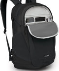 Urban Commuter Laptop Backpack With 16 Inch Laptop Sleeve AirScape Backpanel Front Organizer Stretch Pocket And Blinky Light Attachment For Campus And City Commutes featuring front organizer pocket with open flap showing phone and pen compartments.