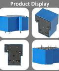 Compact 12V DC General Purpose Relay With 30A NO Switching, Four Pin Coil, Sealed Design in blue housing, multi-angle view
