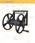 Triangle Wall Mounted Garden Hose Reel System Heavy Duty Outdoor Hose Holder with dimensions shown