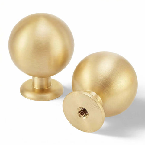 10 Pack Solid Brass Cabinet Knobs Round Ball Gold Pulls For Dresser And Cabinets 1.1 Inch Diameter Brushed Brass Finish
