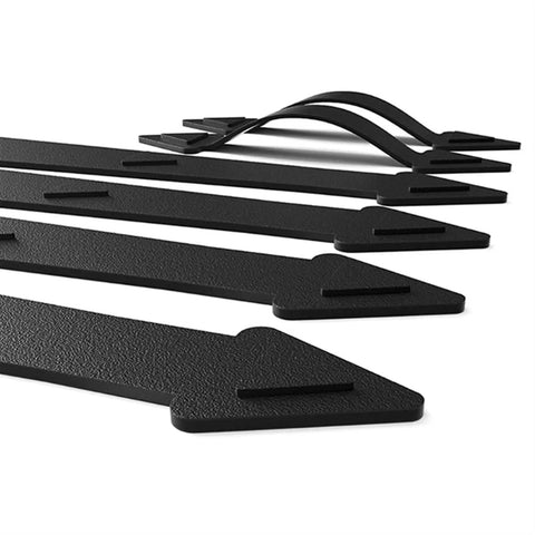 Heavy Steel Garage Door Hardware Kit With Decorative Pull Handle Hinges And Smooth Close Damping Rock Solid Build No Fuss Install For Any Home Rig Upgrade Your Curb Appeal With Dependable Parts Handling Daily Grind Like A Charm, showing black decorative hinges.