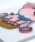 String art featuring a colorful cat design made using 500 Pack Tiny Round Head Nails For String Art And Woodworking 10mm Length 1mm Thread Diameter Iron Silver Finish Mini Nails For Diy And Handmade Projects