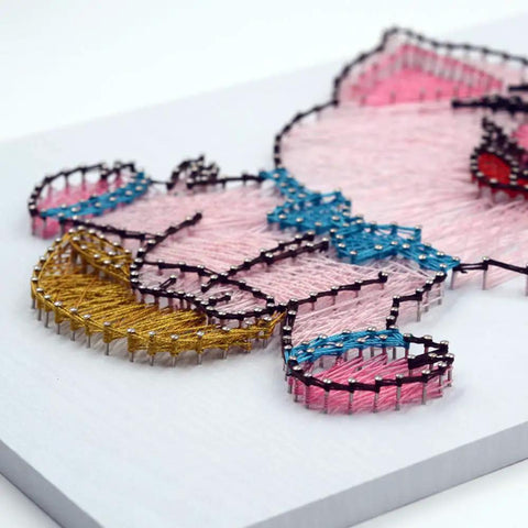 String art featuring a colorful cat design made using 500 Pack Tiny Round Head Nails For String Art And Woodworking 10mm Length 1mm Thread Diameter Iron Silver Finish Mini Nails For Diy And Handmade Projects