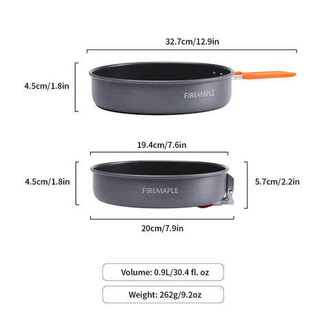 Durable 7.6 Inch Nonstick Camping Frying Pan For Easy Eggs And Steak, Hard Anodized Aluminum Skillet dimensions with handle shown