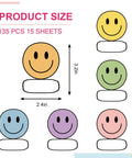 Smiley Name Tags Pack 120 Pcs Boho Pastel Smile Face Nameplates with size dimensions shown, for classroom and office labeling