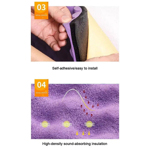 Close-up of Real Deal Self Adhesive Soundproofing Foam Panels showing easy installation and sound-absorbing layers.