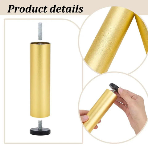 Dope Gold Metal Furniture Legs For Quick No Sweat Setup Solid Bed Risers For Couches Tables And Desks 5.8 Inch heavy duty cylinder support feet close-up.