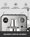 Kickstart Your Day With This Solid Gear Semi Automatic Espresso Maker Featuring A Dope Milk Frother Steam Wand And Spacious 57 Oz Tank, digital display showing temperature and pressure.