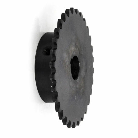 30 Tooth Roller Chain Sprocket, B Type, 1/2 Inch Bore, 1-1/2 Inch Hub, Keyway.187 Inch, Two Set Screws At 90 Degrees, AISI 1045 Medium Carbon Steel