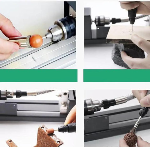 Miniature Buddha Beads Lathe For DIY Woodworking With All Metal Body And 775 Motor High Torque Compact Bench Lathe For Grinding Polishing And Cutting Small Bead Projects, showing bead shaping and polishing tools.