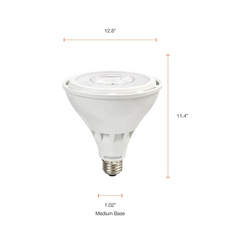 Night Chaser LED PAR38 Light Bulb 250W Equivalent, medium base, white, side view dimensions, 1 Pack Long Lasting